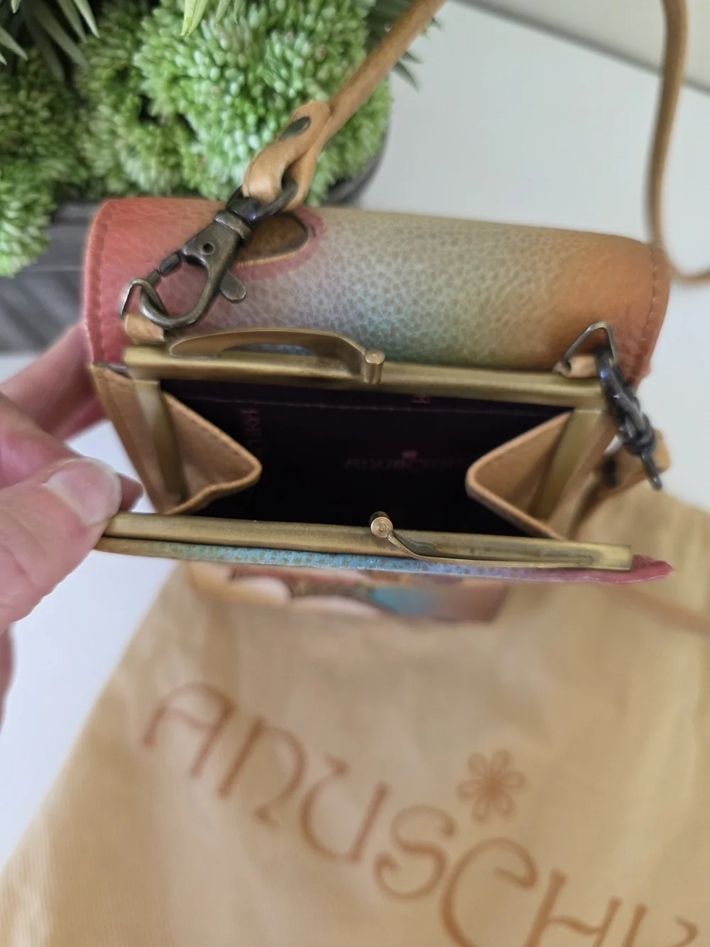 Anuschka Hand Painted Leather Crossbody Bag Butterfly Floral Mini Purse Clutch
